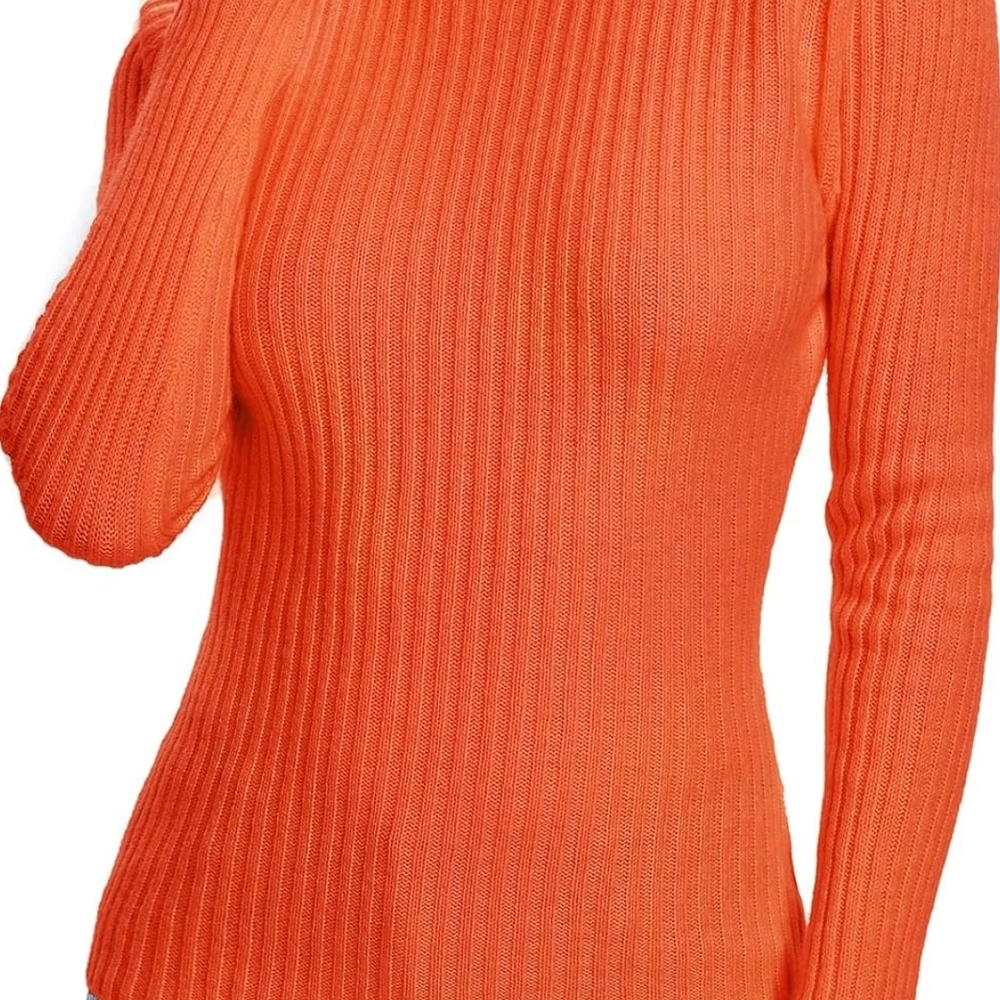 Orange Ribbed Cowl Neck Sweater
